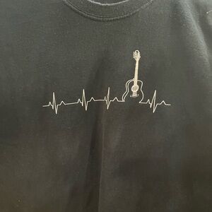 Black Graphic Tee with Guitar Design